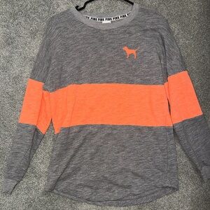 Gray and Pinkish-Orange Long Sleeve Shirt